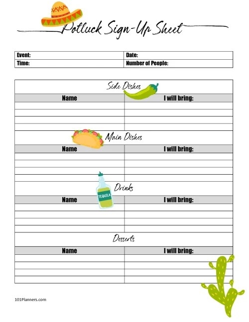 FREE Printable Potluck Sign Up Sheet Editable 46 OFF