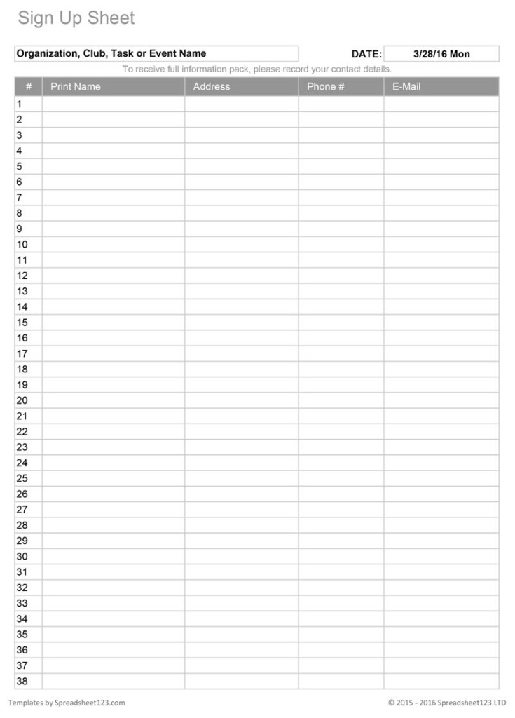 Free Printable Sign In Sheet