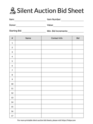 Free Printable Silent Auction Bid Sheet Templates In PDF PNG And JPG 