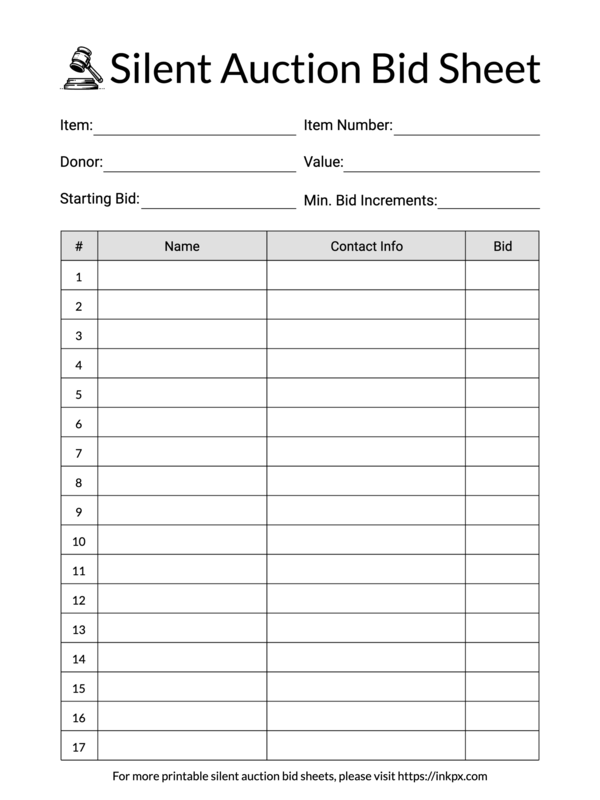 Free Printable Silent Auction Bid Sheet Templates In PDF PNG And JPG 