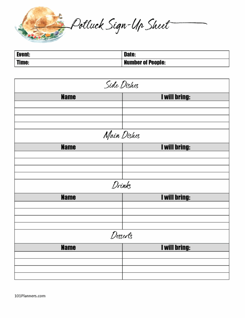 Free Printable Thanksgiving Potluck Sign Up Sheet
