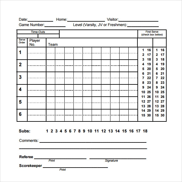 Free Printable Volleyball Score Sheet Template Printable Templates