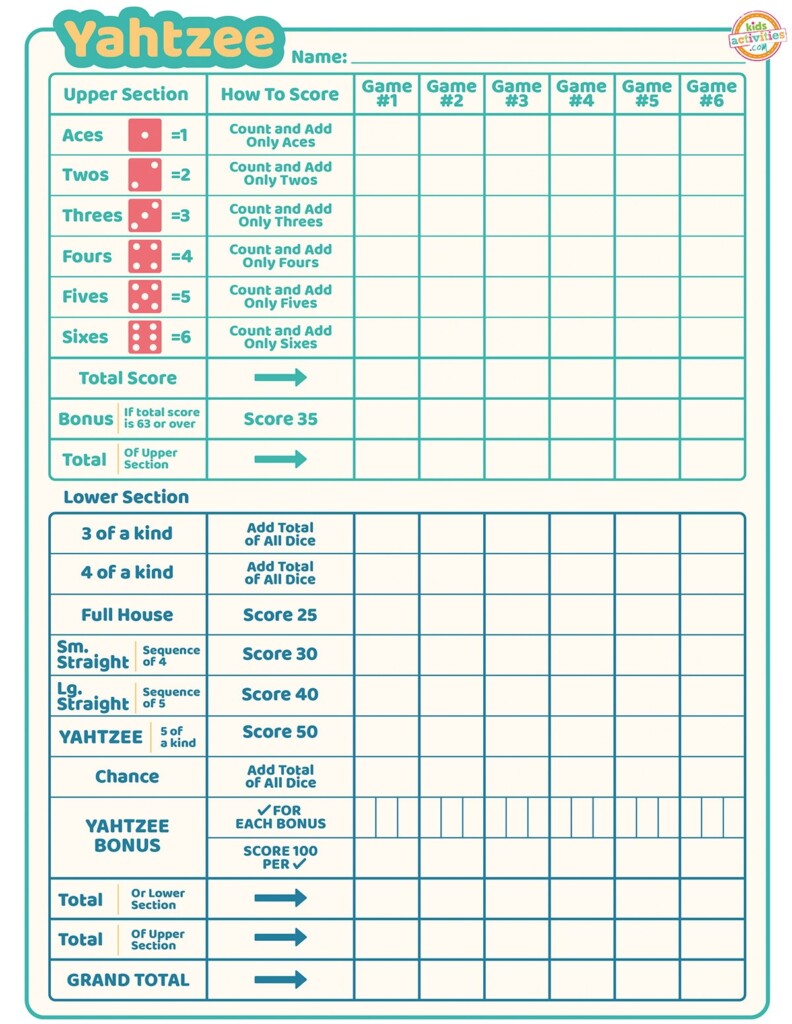 Free Printable Yahtzee Score Sheet Template PDF Excel 46 OFF