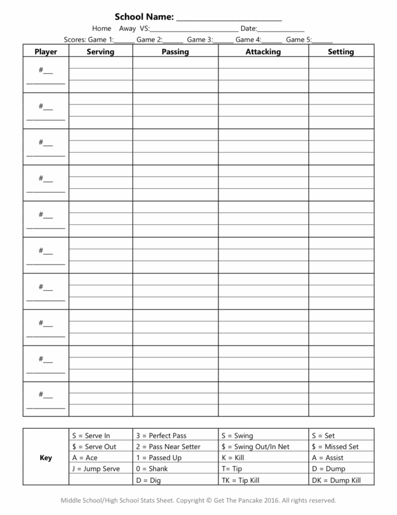 Free Volleyball Stats Sheets Get The Pancake A Website For 