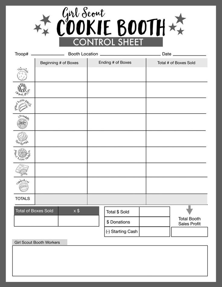 Girl Scout Cookie Booth Inventory Sheet Donown