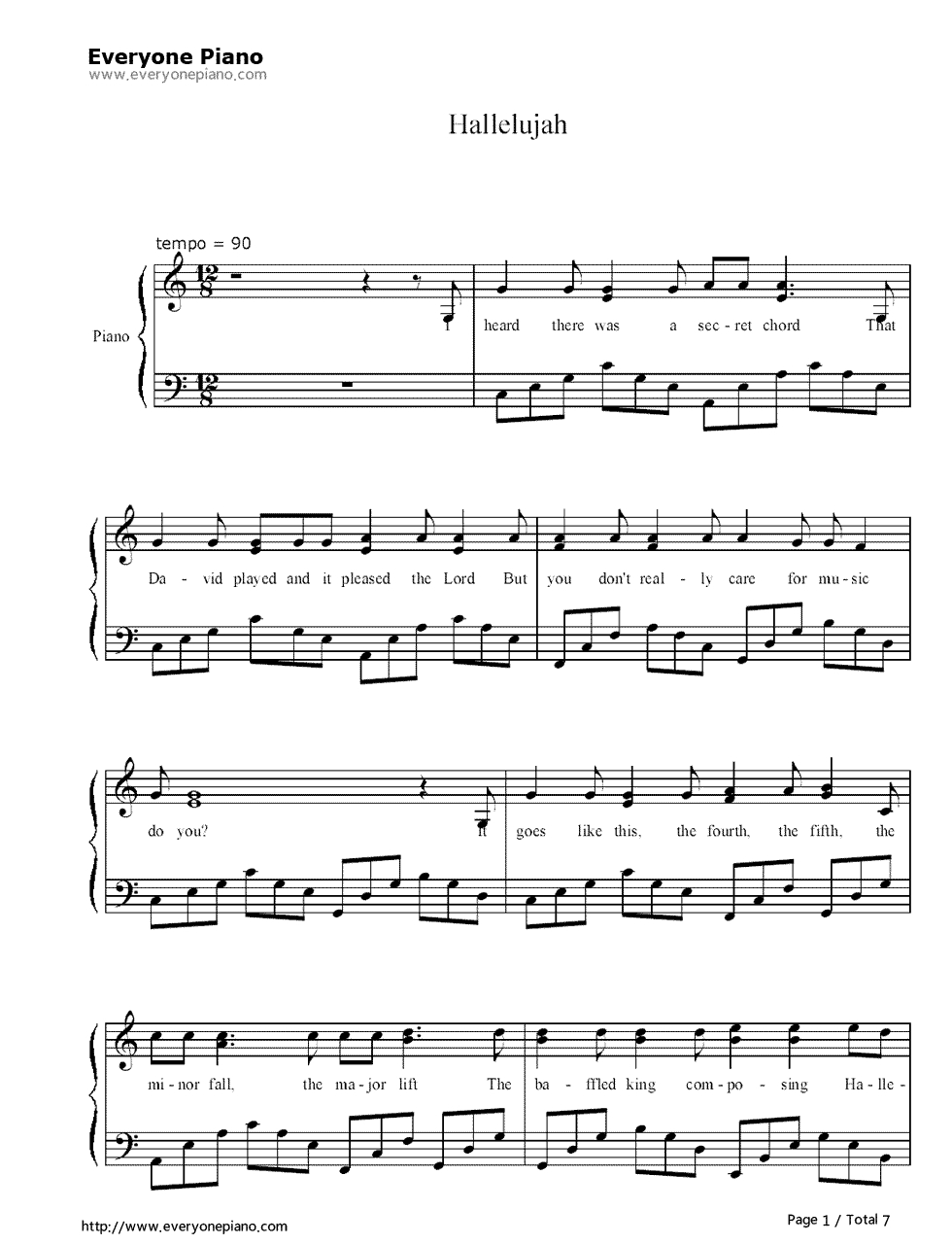 Hallelujah Sheet Musicleonard Cohen For Piano keyboard Hallelujah