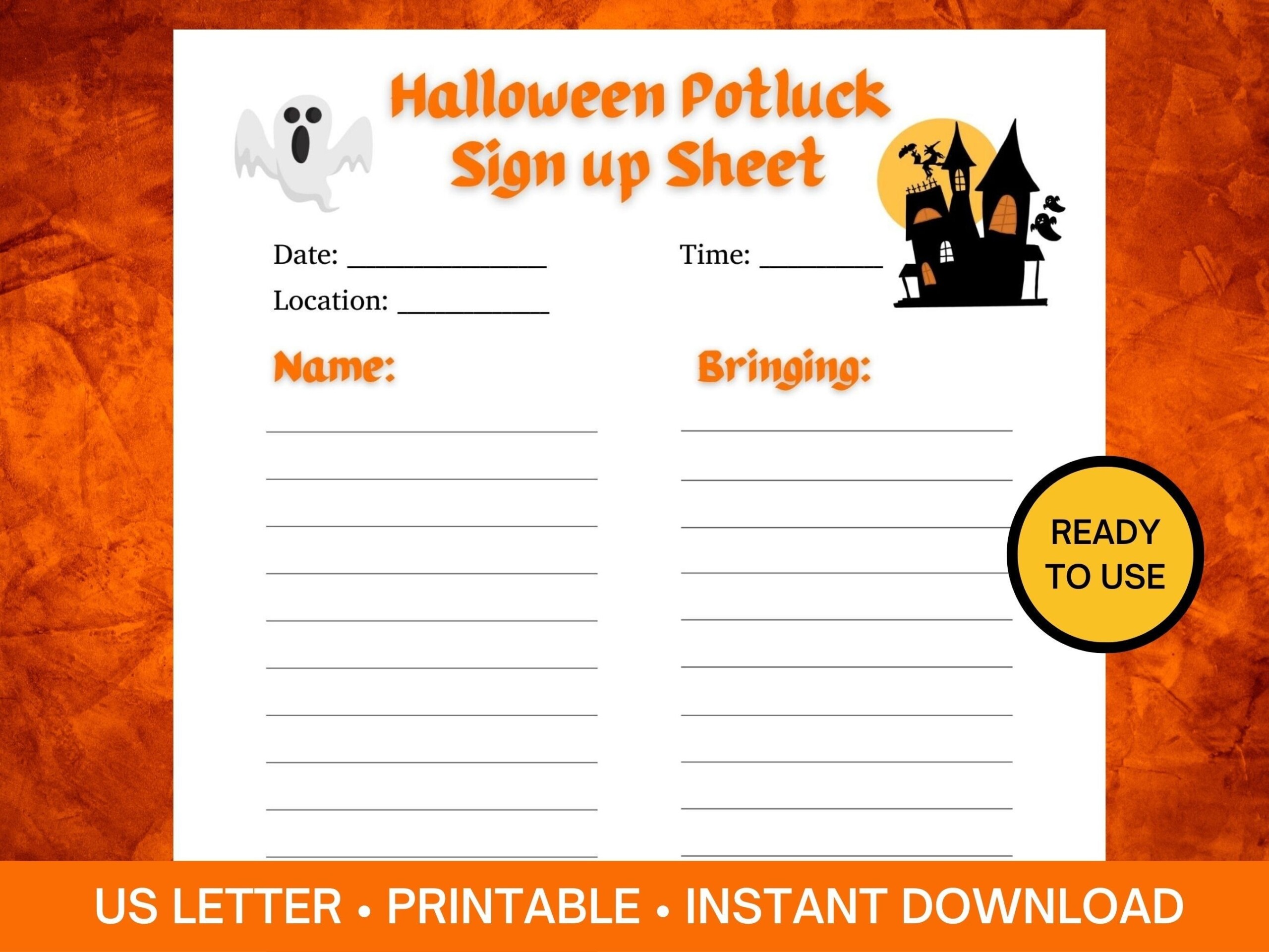 Halloween Potluck Sign Up Sheet Printable Holiday Party Food Sign Up