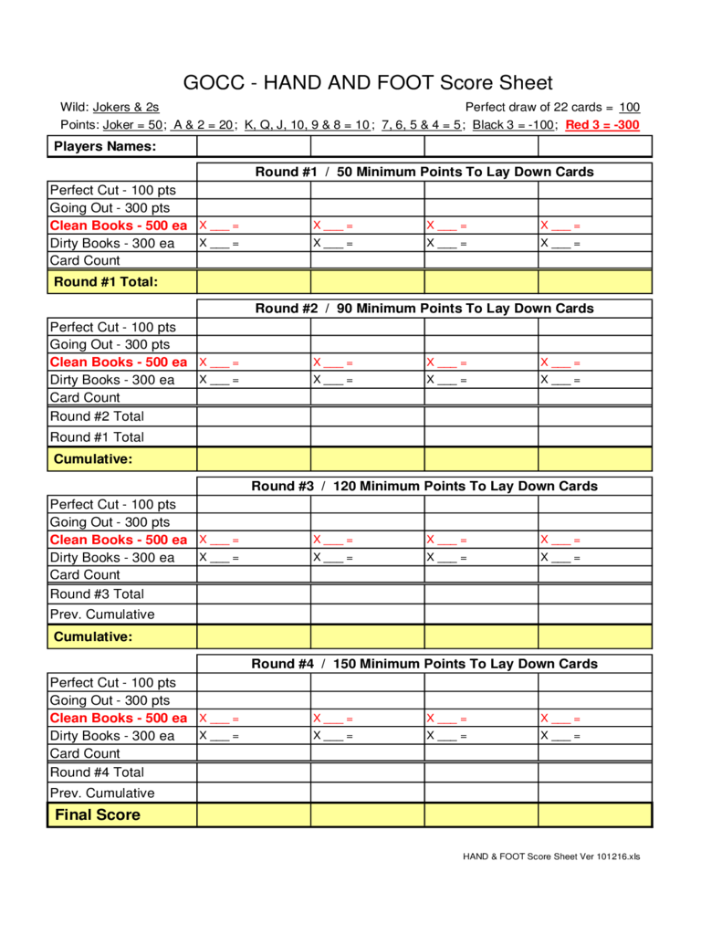 Hand And Foot Score Sheet Template Edit Fill Sign Online Handypdf