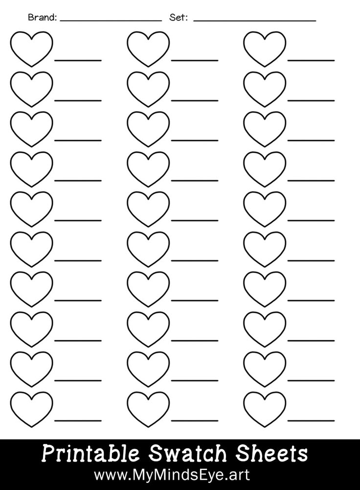 Hearts Color Swatch Sheet Free Printable Download