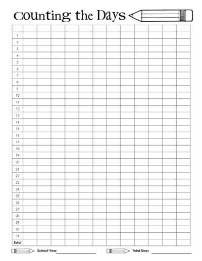 Homeschool 180 Day Attendance Printable Chart