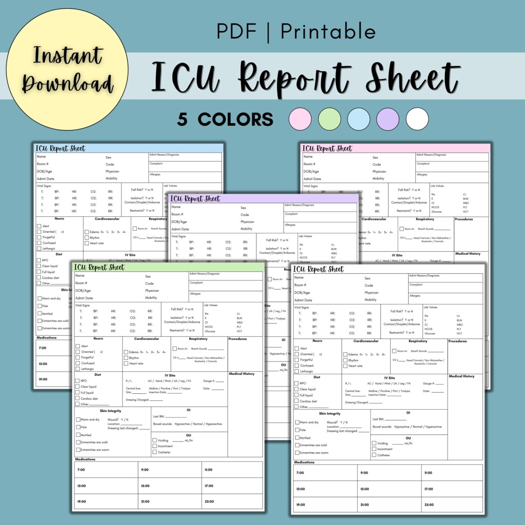 ICU Report Sheet Critical Care Nurse Report Sheet Critical Etsy