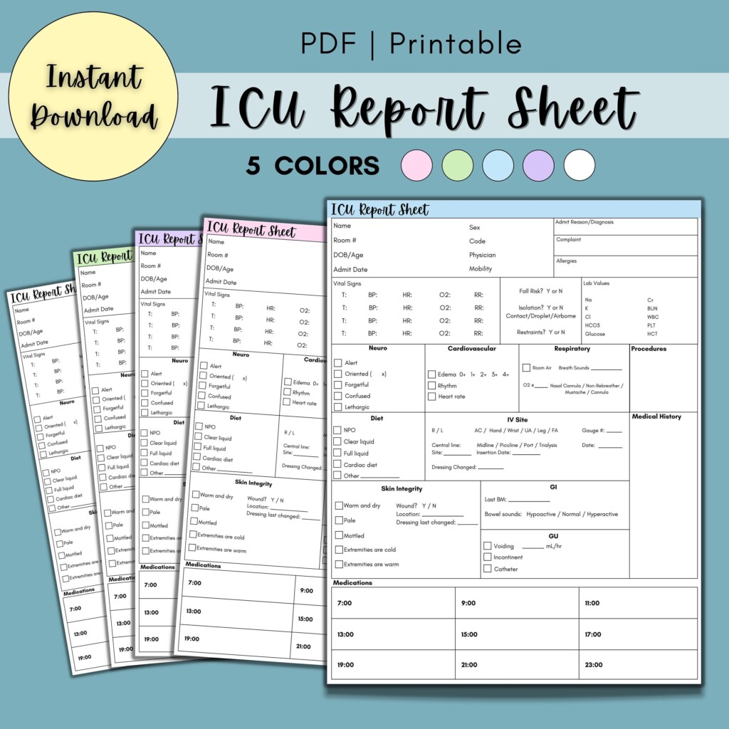 ICU Report Sheet Critical Care Nurse Report Sheet Critical Etsy