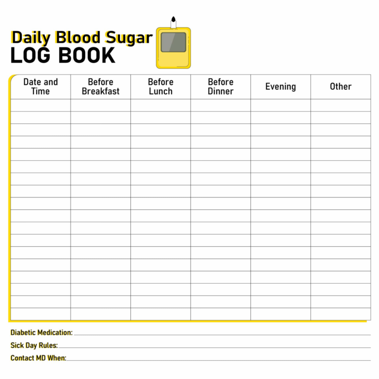 Large Print Free Printable Blood Sugar Log Sheet FREE Printable HQ