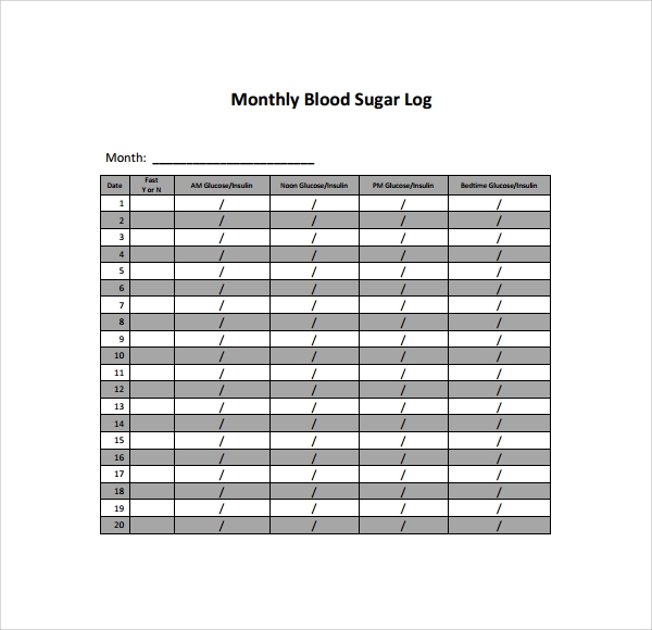 Large Print Monthly Free Printable Blood Sugar Log Sheet