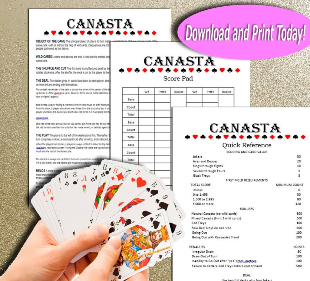 Learn And Play Canasta Score Sheet Rules And Quick Reference Guide 