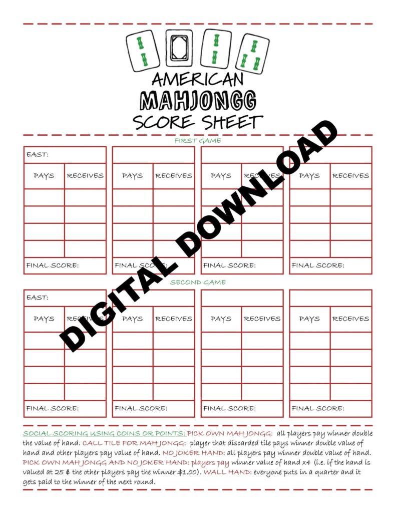 Mahjong Scoring Sheet Printable