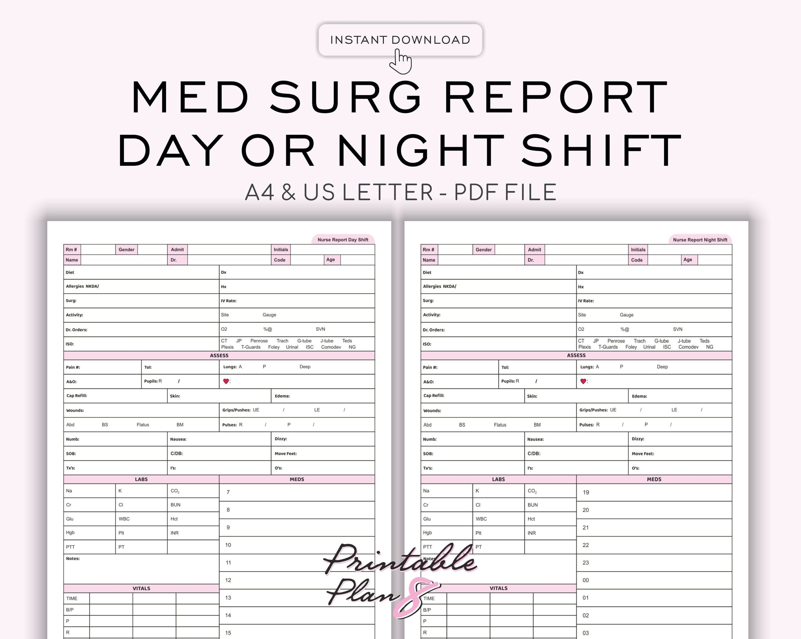 Med Surg Nurse Report Sheet Medication Layout Day Or Night Shift One