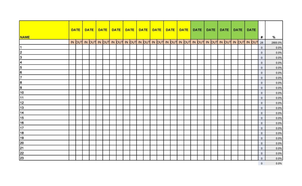 Monthly Attendance Sheet Printable Printable Free Templates