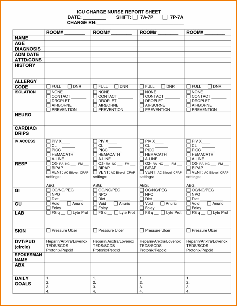 Nurse Report Sheet Printable