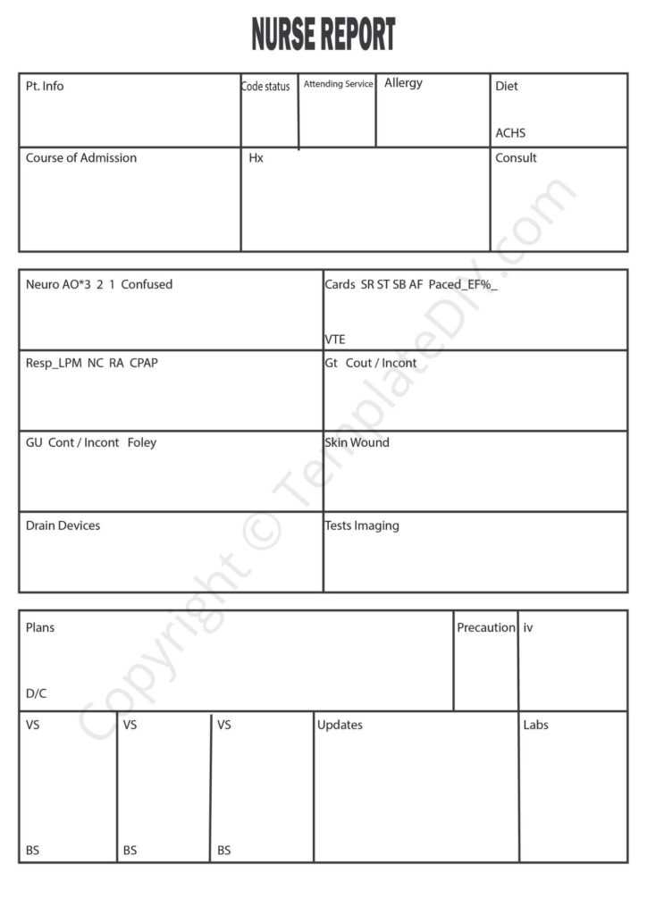 Nurse Report Template Blank Printable PDF Excel Word For Nurse 