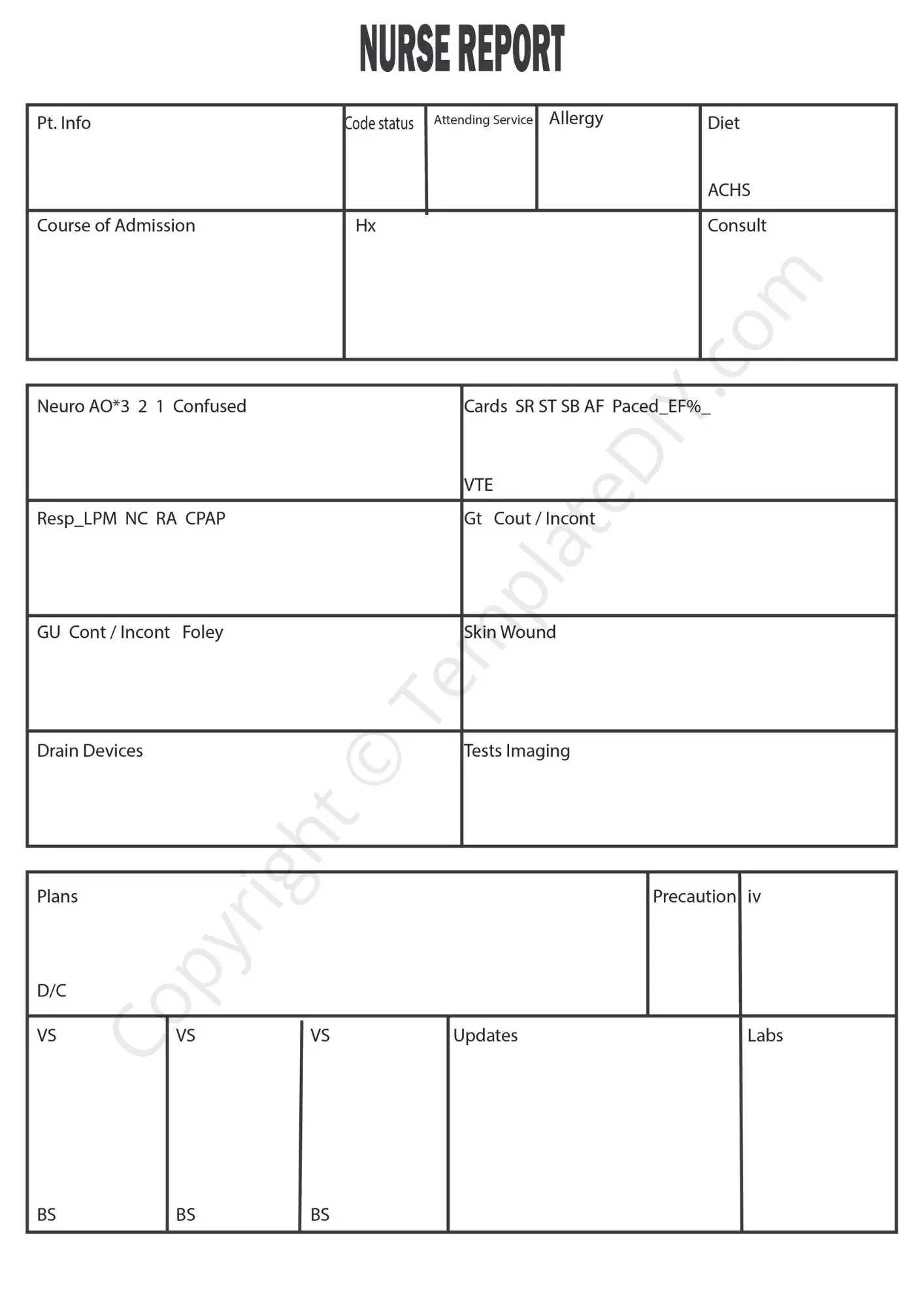 Nurse Report Template Blank Printable PDF Excel Word Inside