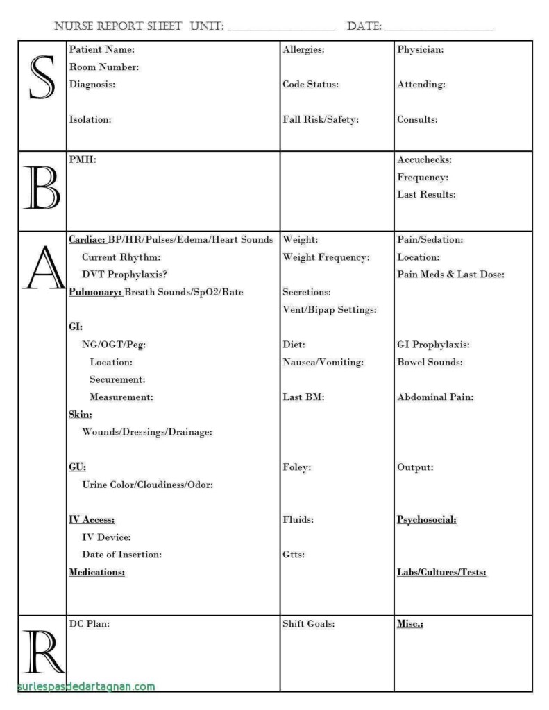 Nursing Report Sheet Template Together With Sbar Nurse Regarding Med 