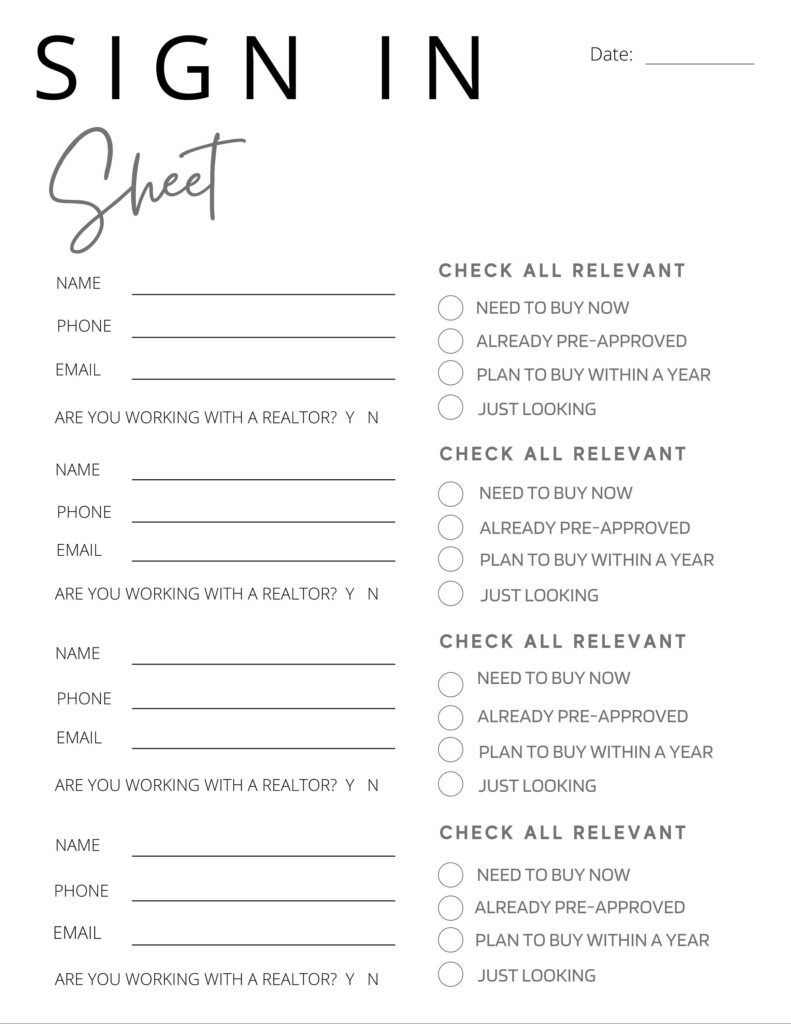 Open House Sign In Sheet Printable Open House Sign In Sheet Printable