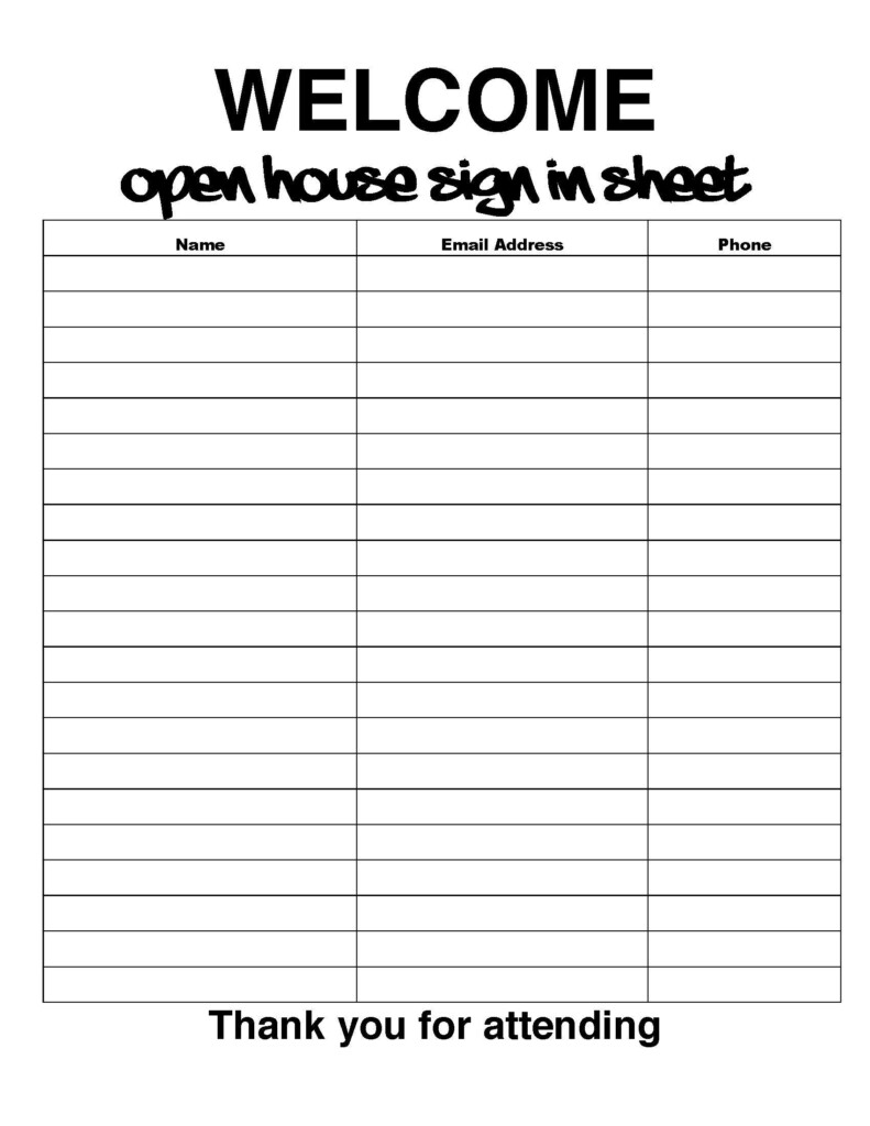 Open House Sign In Sheet Printable House Sign In Sheet PDF Real 