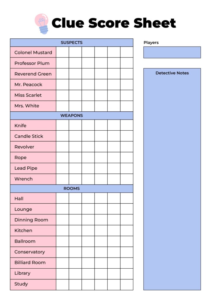 Original Clue Game Sheets 8 Free PDF Printables Printablee