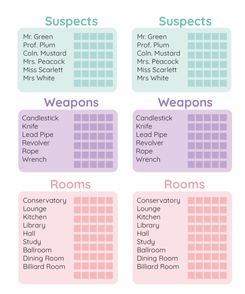 Original Clue Game Sheets 8 Free PDF Printables Printablee