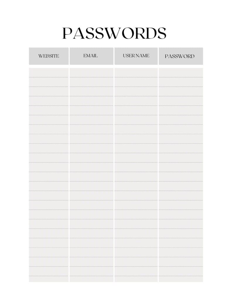 Password Printable Sheet Etsy