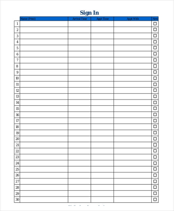 Patient Sign In Sheets Printable Template Business PSD Excel Word PDF