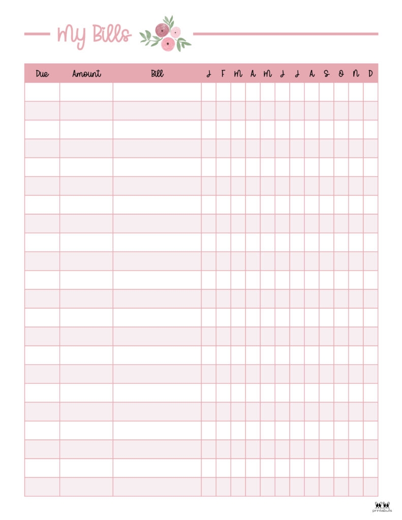 Pdf Free Printable Monthly Bill Organizer Sheets Printable Templates