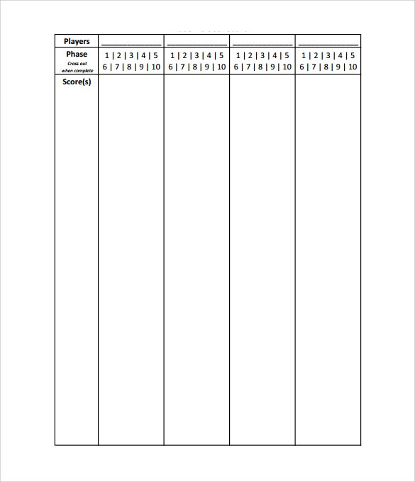 Phase 10 Printable Score Sheet Printable Word Searches