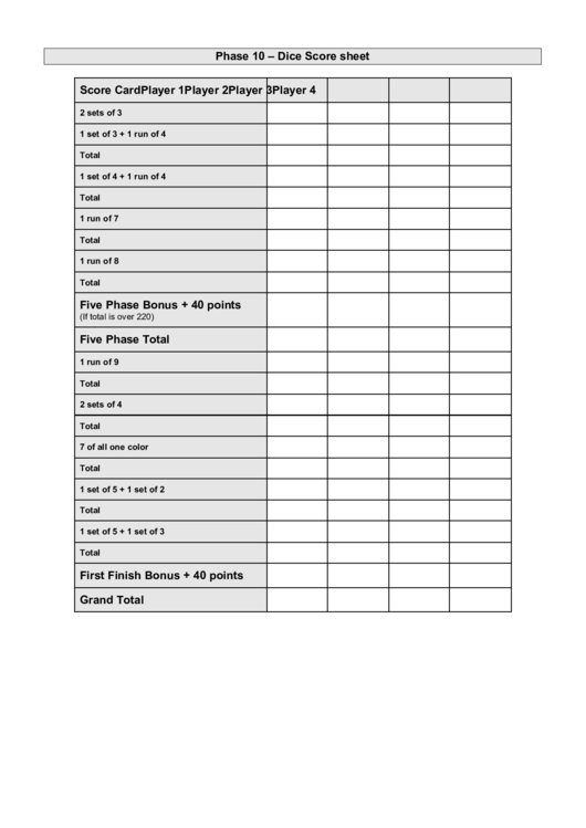 Phase 10 Printable Score Sheet Printable Word Searches