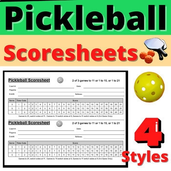 Pickleball Scoring Match Scoresheets Coach Physical Education Printable