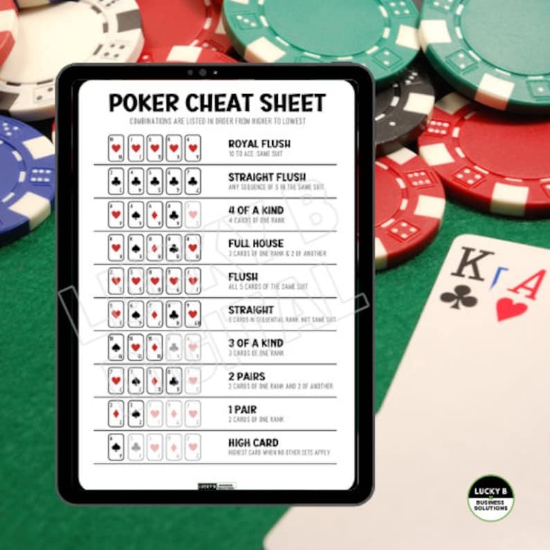 POKER CHEAT SHEET Printable Pdf File Use To Make Cards Or Etsy