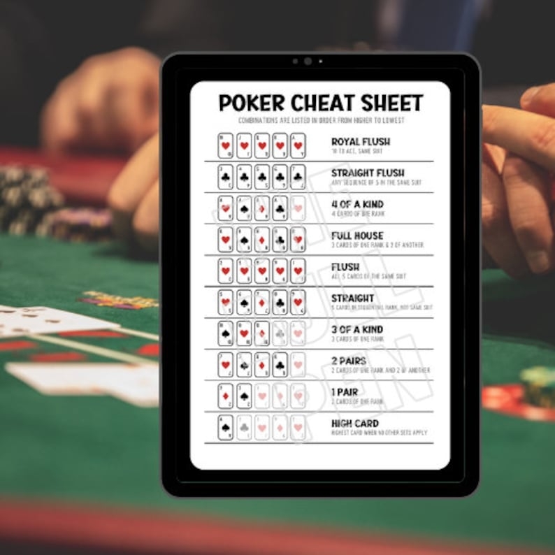 POKER CHEAT SHEET Printable Pdf File Use To Make Cards Or Handouts 
