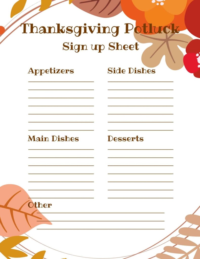 Potluck Signup Sheet Template Word