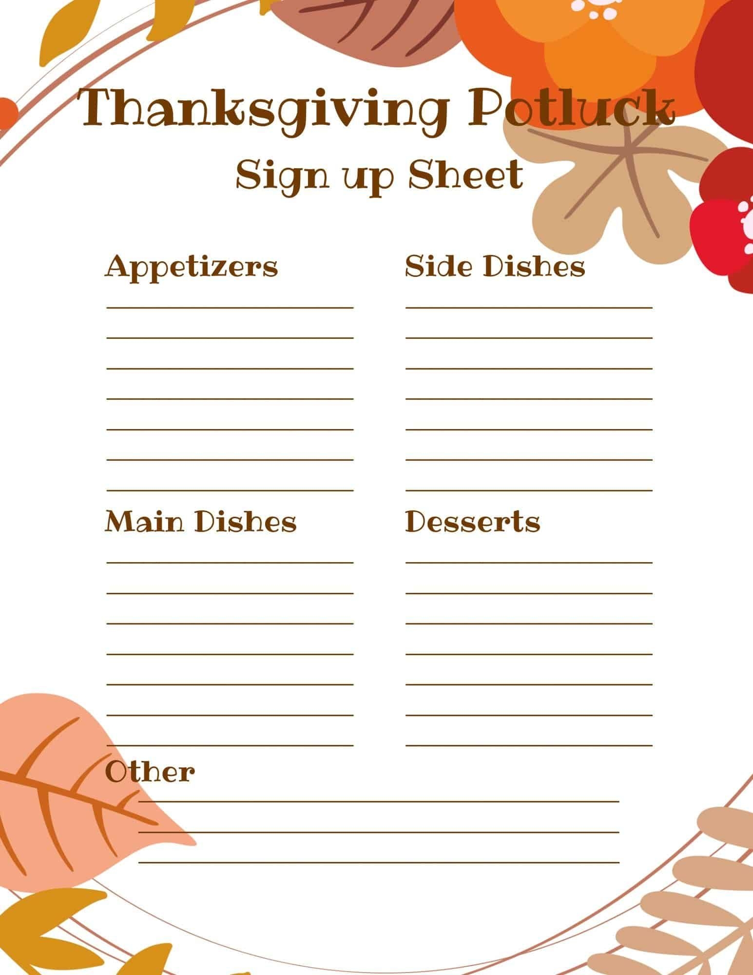 Potluck Signup Sheet Template Word