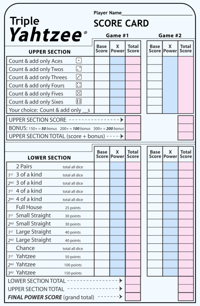 Power Yahtzee Score Sheets Printable Yahtzee Score Sheets