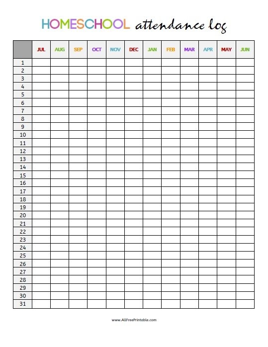 Print Homeschool Attendance Sheet Free Printable