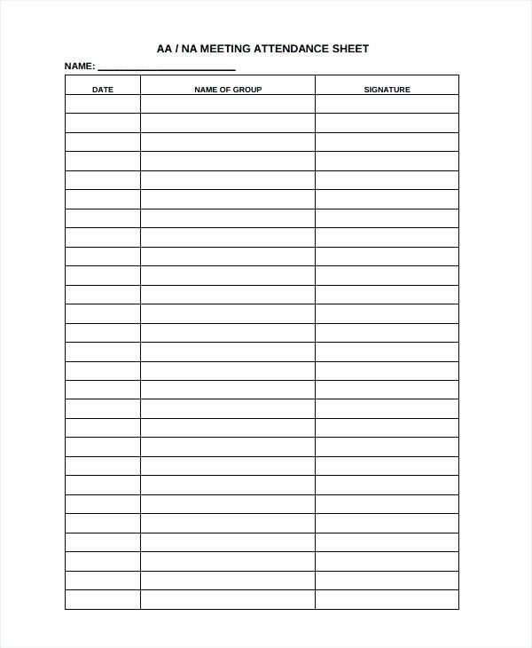 Printable Aa Attendance Sheet Edith M Bailey