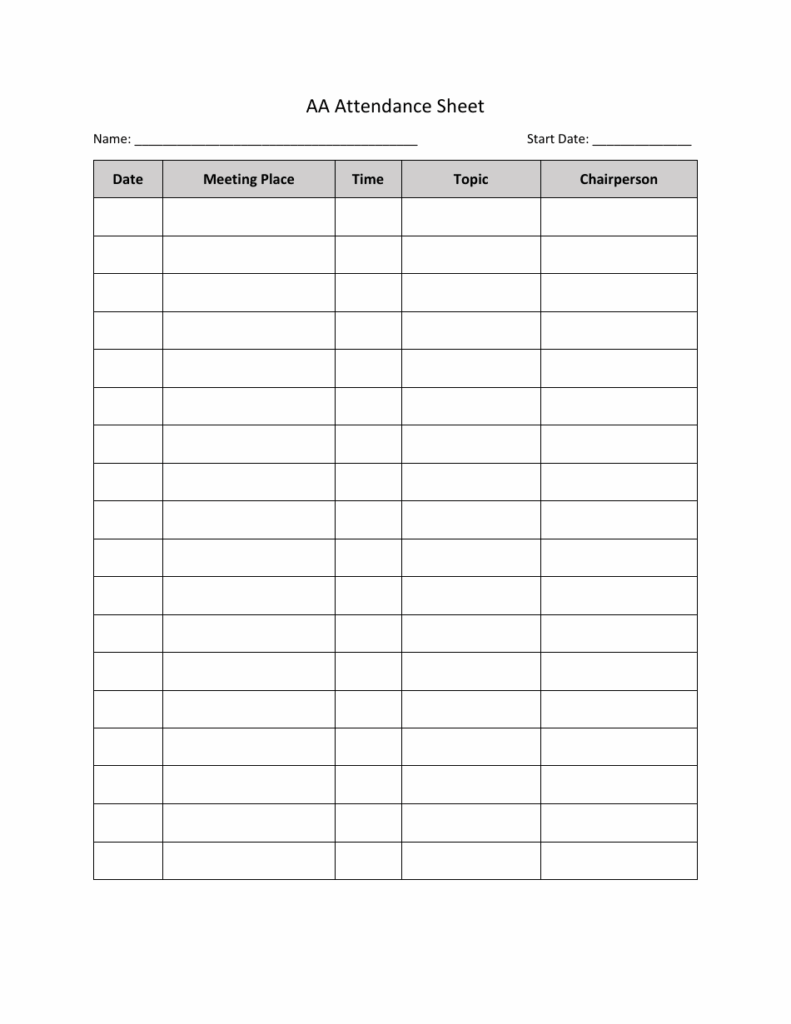 Printable Aa Attendance Sheet Printable Word Searches