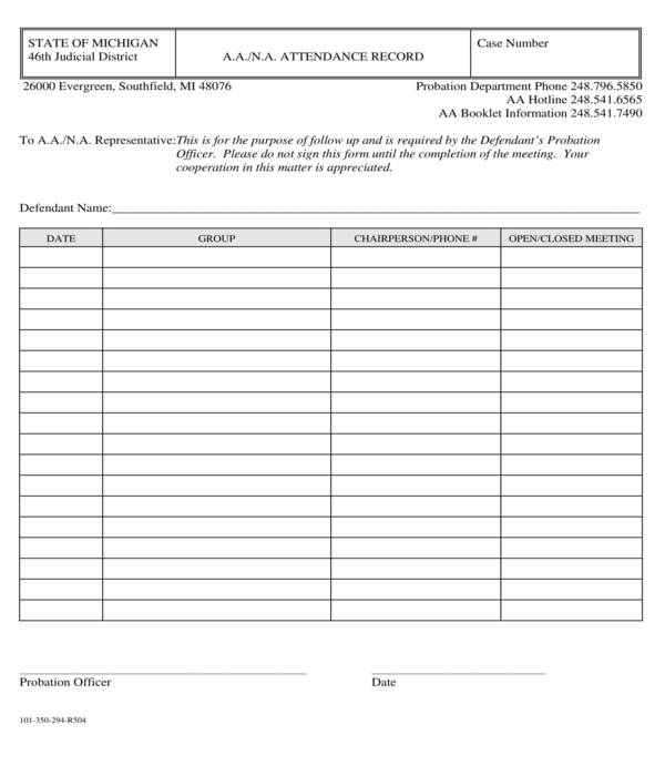 Printable Aa Meeting Attendance Sheet Printable Word Searches