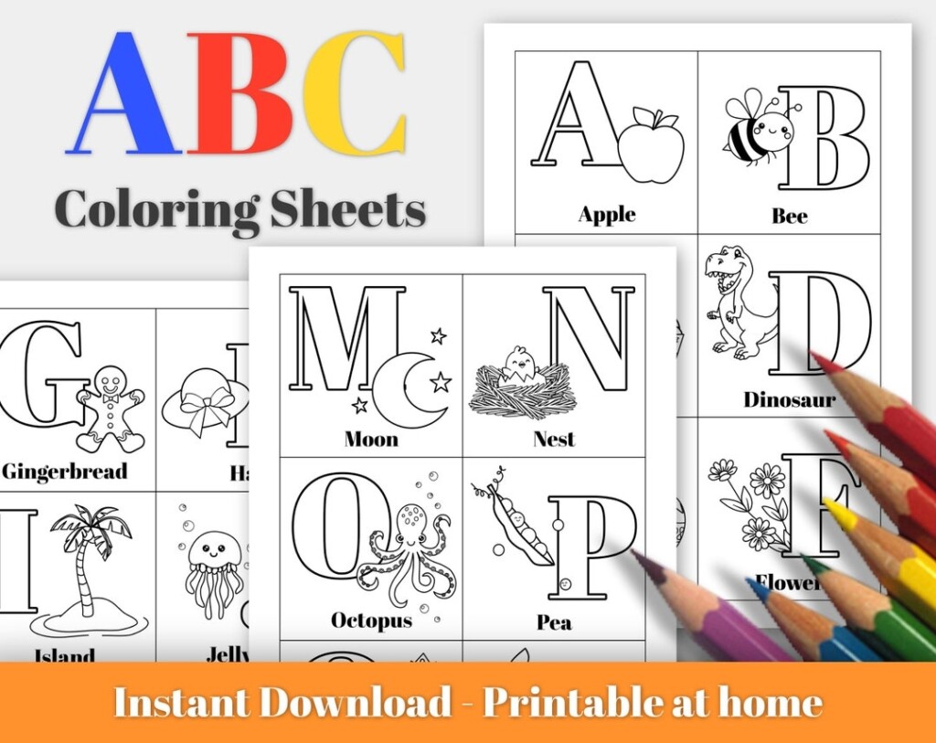 Printable Alphabet Coloring Sheets For Kids Etsy