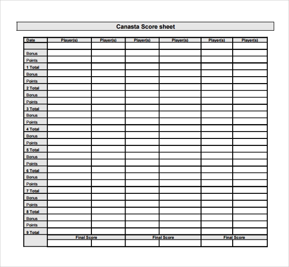 Printable American Canasta Score Sheet Bapwheel