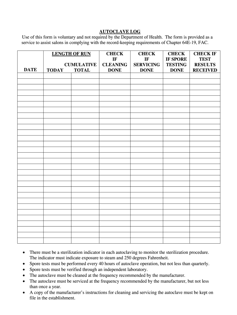 Printable Autoclave Log Sheet Templates Free Printable
