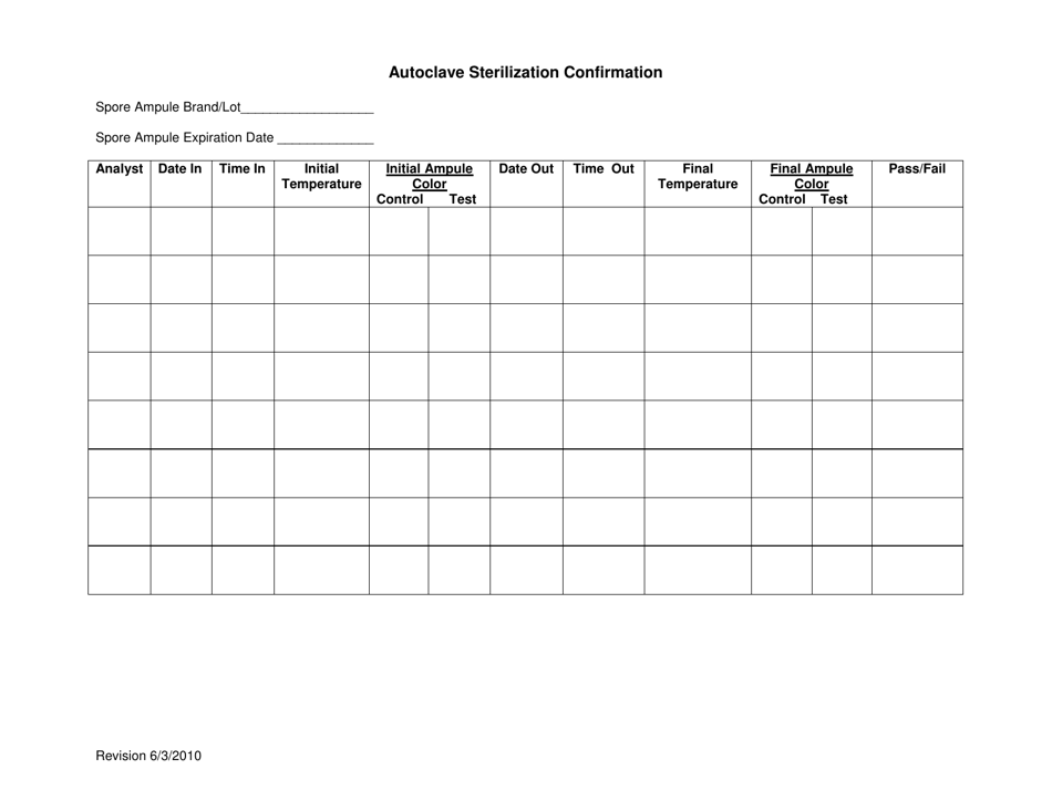 Printable Autoclave Log Sheet Templates