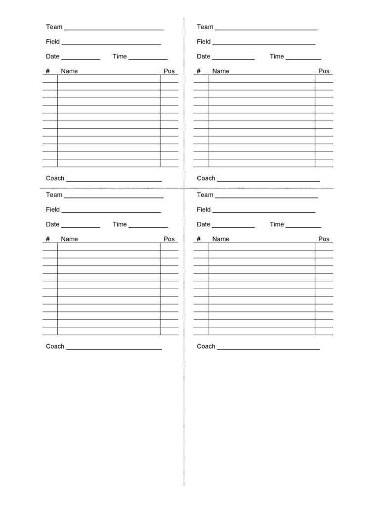 Printable Baseball Lineup Sheet